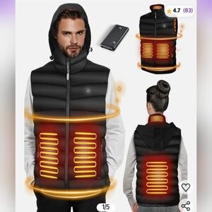 Men's Heated Vest with Retractable Hood - Black